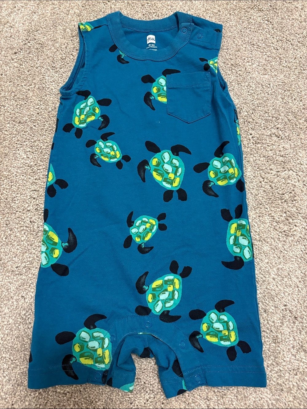 Tea Collection Teal Turtle Print Sleeveless Baby Romper 18-24 months